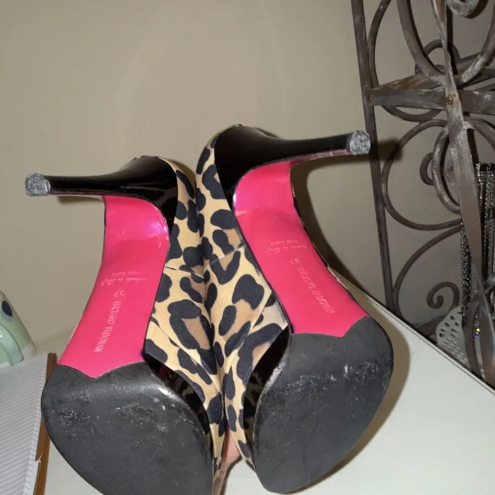 Luciano Padovan Women's Animal Print Platform Stiletto Heel Beige Black EU 37